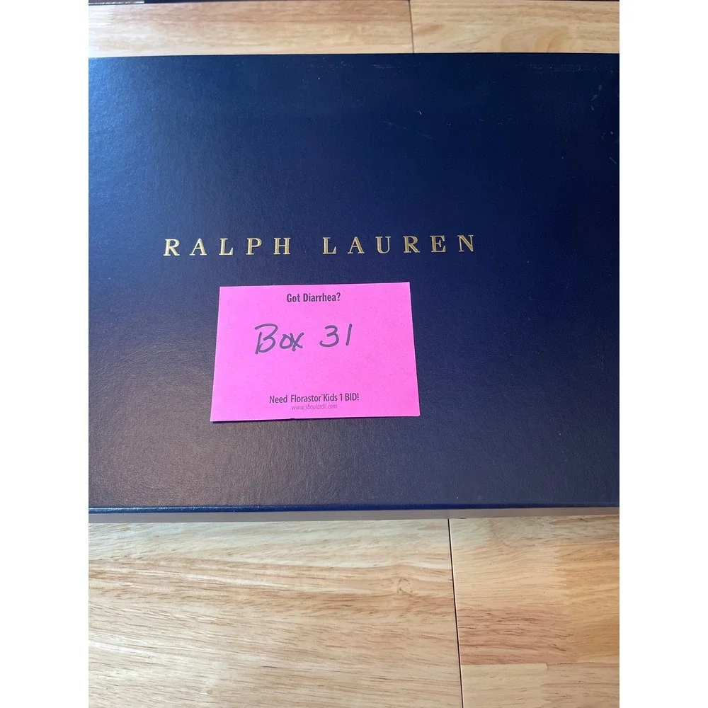 Ralph Lauren Navy Blue Large Magnetic‎ Gift Box Gold Logo 17x11.5x3 Storage Box